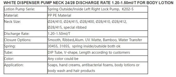 316ss Dispensador de Loção Corporal Branca de Primavera Pomba de Pescoço 24 / 28 Taxa de descarga K202-5