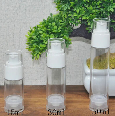 Garrafa de bomba de plástico sem ar de prata cilíndrica com garrafa de bomba de loção popular 5ml 15ml 20ml 30ml