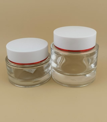 Frasco de vidro transparente com tampa de parafuso branco para loção feminina